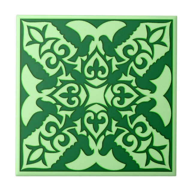 Moroccan Tile Mönster, Mörk Emerald Grönt Kakelplatta (Framsidan)