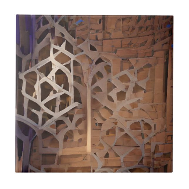 Moroccan trellis brunjordisk geometrisk design kakelplatta (Framsidan)
