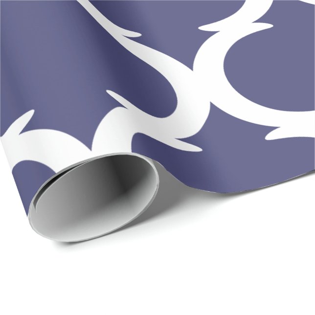 Moroccan Trellis Navy Blue White Lattice Mönster Presentpapper (Rullad Hörn)