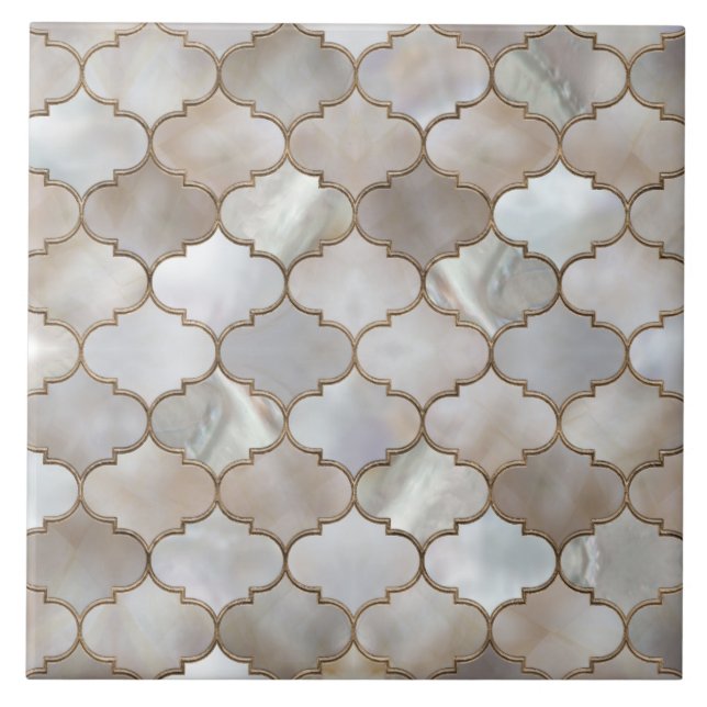 Moroccan trellis Pearl och Guld Kakelplatta (Framsidan)