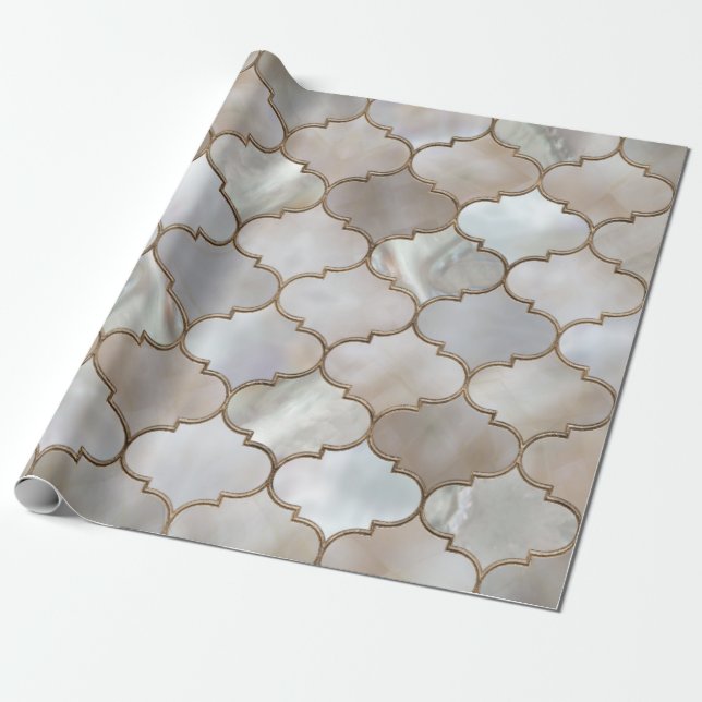 Moroccan trellis Pearl och Guld Presentpapper (Utrullad)