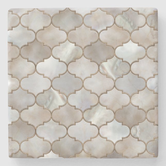 Moroccan trellis Pearl och Guld Stenunderlägg (Framsidan)