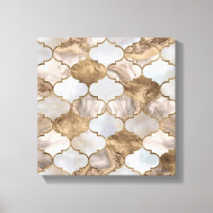 Moroccan trellis White marble och guld Canvastryck