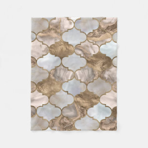 Moroccan trellis White marble och guld Fleecefilt