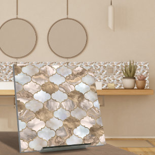 Moroccan trellis White marble och guld Kakelplatta