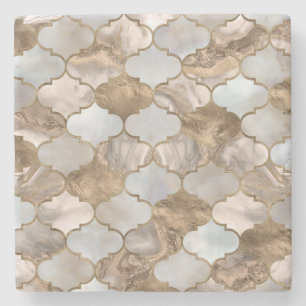Moroccan trellis White marble och guld Stenunderlägg