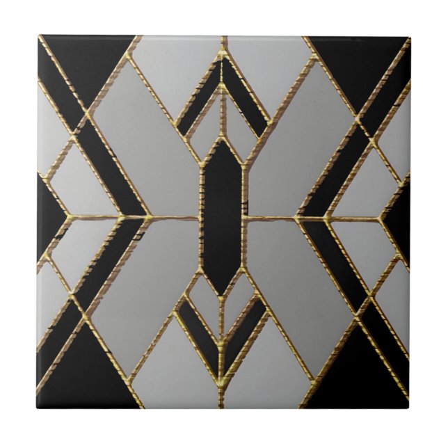 Moroccan trellis White marble och guld Tile Kakelplatta (Framsidan)