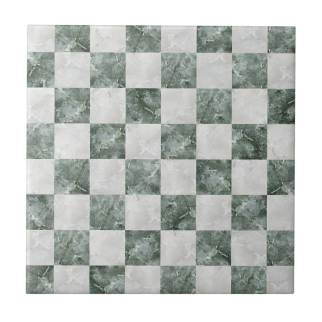 Moroccan trellis White marble och jade grönt Ceram Kakelplatta (Framsidan)