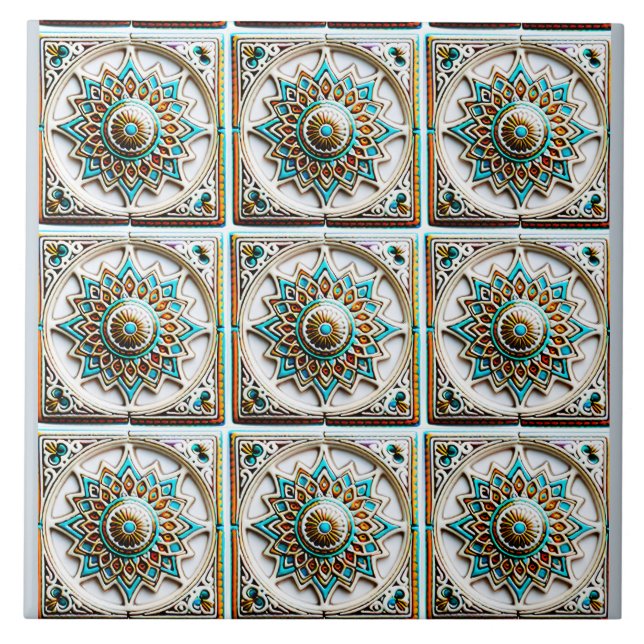 Moroccan Turkvoise Mandala Inspired Kakelplatta (Framsidan)