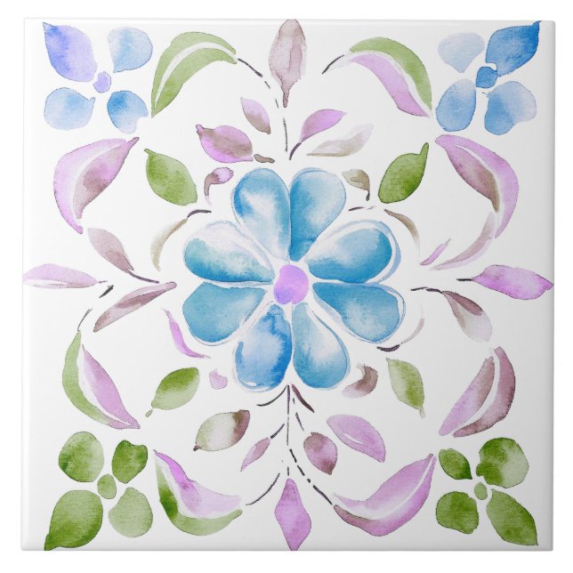 Moroccan Watercolor Boho Kakelplatta (Framsidan)