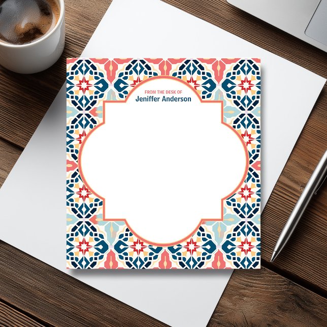 Moroccan Zellij Mönster Blue & Rosa Anteckningsblock (Moroccan Zellij Pattern Blue & Pink Notepad)