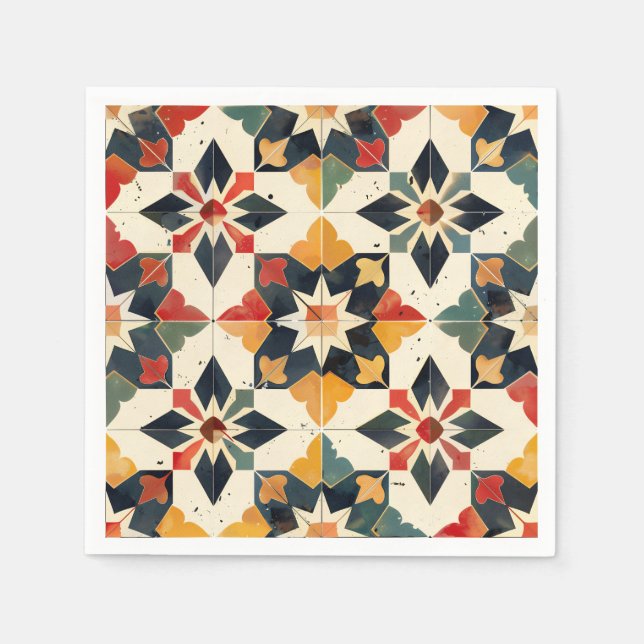 Moroccan Zellij Red Gult and Grönt Pappersservett (Framsidan)