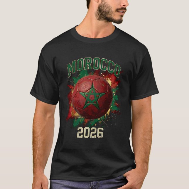Morocco 2026 Soccer Flag Paint Splashed Football T Shirt (Framsida)