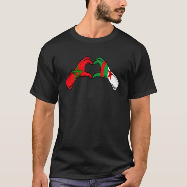 Morocco Algeria Flag - Moroccan Algerian Heart T Shirt (Framsida)