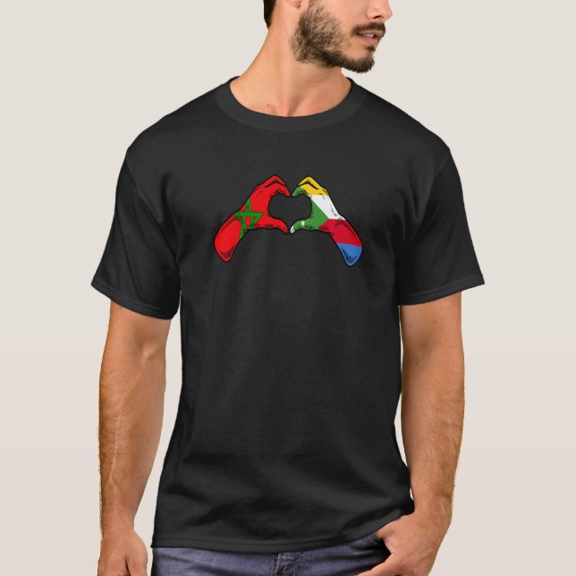 Morocco Comoros Flag - Moroccan Comorians Heart Pr T Shirt (Framsida)