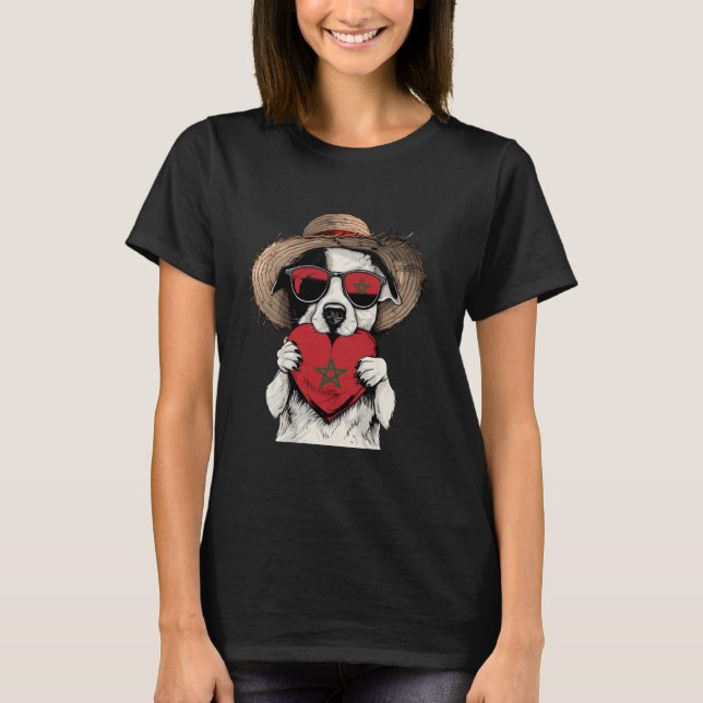 Morocco Flag Dog Moroccan Pride Heart Moroccan Roo T Shirt (Framsida)