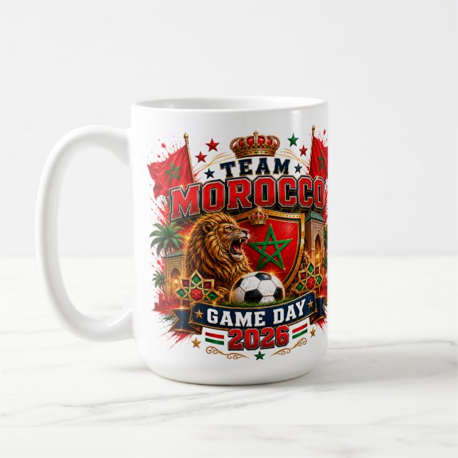 Morocco Lagdag Design för Fotbollsfan 2026 Kaffemugg (Vänster)