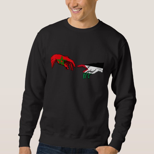 Morocco Palestine Flag  Palestinian Moroccan Hands Lång Ärmad Tröja (Framsida)