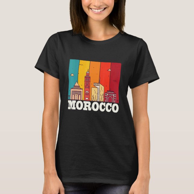 Morocco Skyline Africa Souvenir Moroccans Gibralta T Shirt (Framsida)