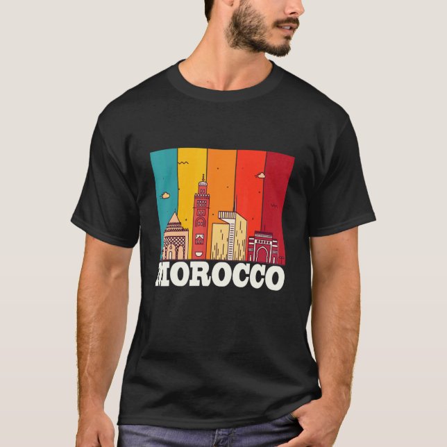 Morocco Skyline Africa Souvenir Moroccans Gibralta T Shirt (Framsida)