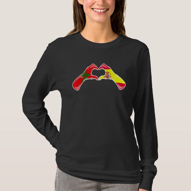 Morocco Spain Flag - Moroccan Spanish Heart T Shirt (Framsida)
