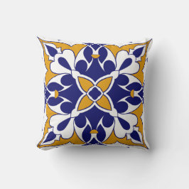 Morocco Square Tile Yellow Blue Bohemian Pattern Kudde