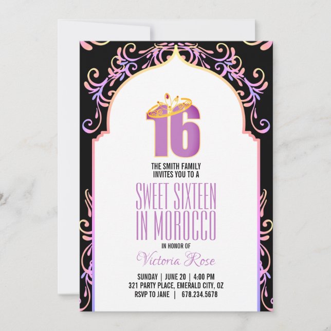 Morocco SWEET SIXTEEN arabian LILA Invita Inbjudningar (Framsida)