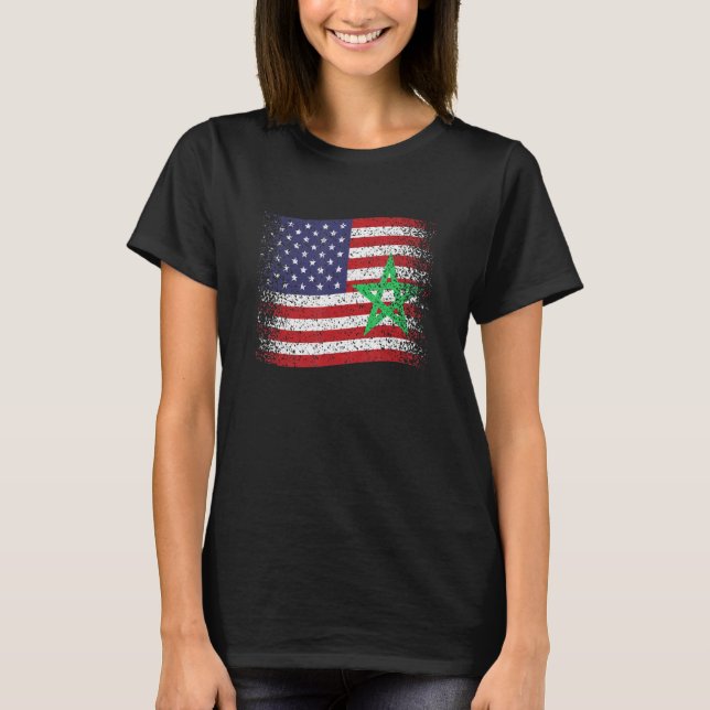 Morocco Usa Flag Morrocan Flag T Shirt (Framsida)