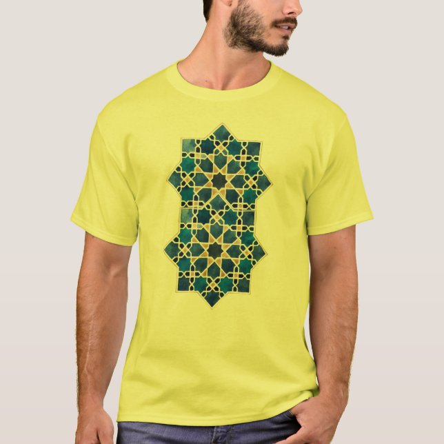 Morockansk islamisk geometrisk stjärnmönster akvar t shirt (Framsida)