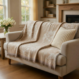 Morot Blomma Silhuett Mjuk Beige Filt