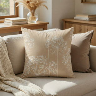 Morot Blommig Silhuett Mjuk Beige Kastkudde Kudde