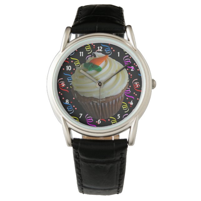 Morot Cake Cupkaka & Confetti Black Leather Watch Armbandsur (Framsida)