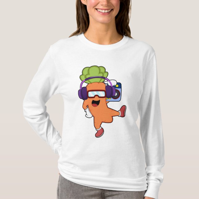 Morot på Music med hörlurar T Shirt (Framsida)