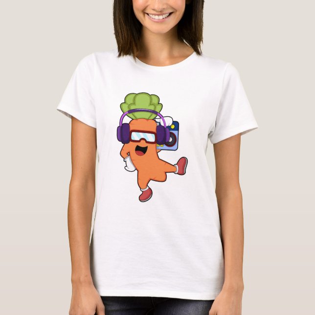Morot på Music med hörlurar T Shirt (Framsida)