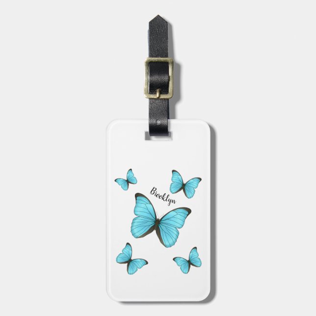 Morpho Butterflies tecknad illustration Bagagebricka (Vertikal Framsida)