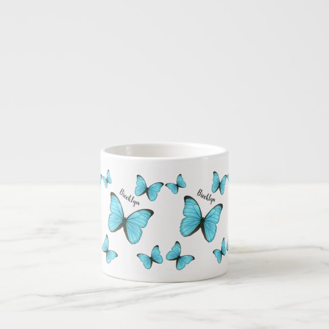 Morpho Butterflies tecknad illustration Espressomugg (Framsidan)