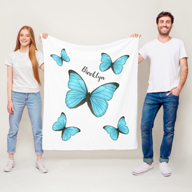 Morpho Butterflies tecknad illustration Fleecefilt (På plats)