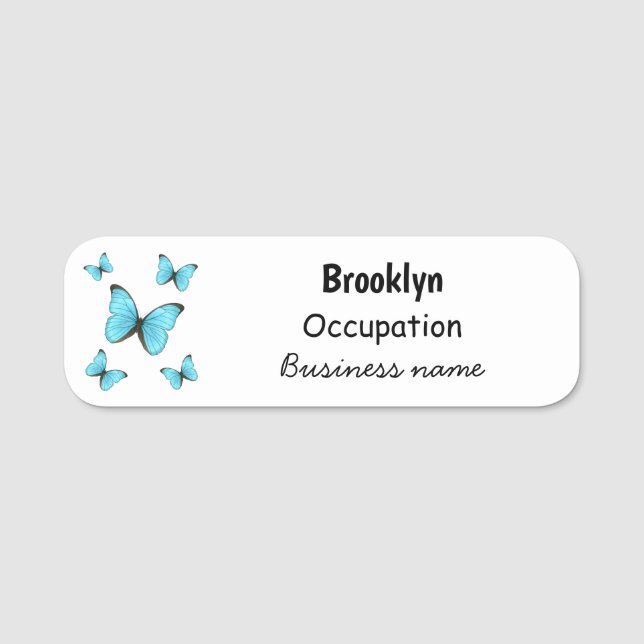 Morpho Butterflies tecknad illustration Namnbricka (Framsida)