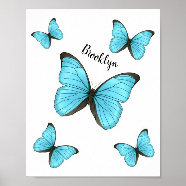 Morpho Butterflies tecknad illustration Poster (Framsidan)