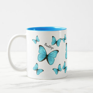 Morpho Butterflies tecknad illustration Två-Tonad Mugg