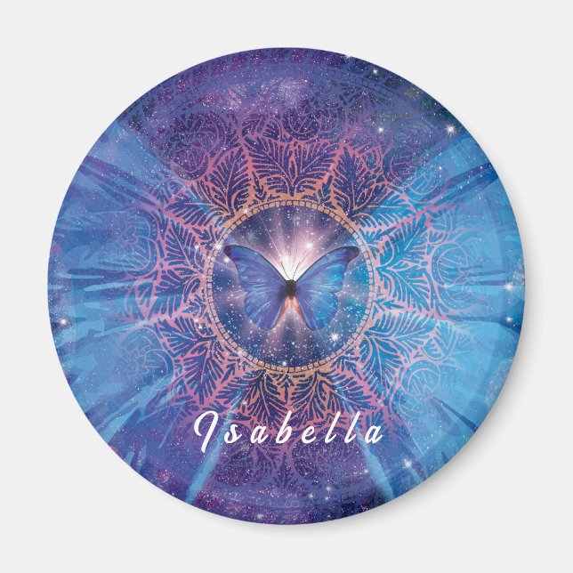 Morpho butterfly / Galaxy Mandala Magnet (Framsidan)