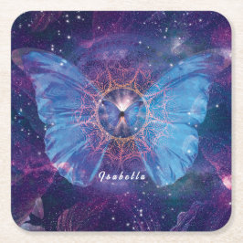 Morpho butterfly/Galaxy Mandala Papper Underlägg Kvadrat