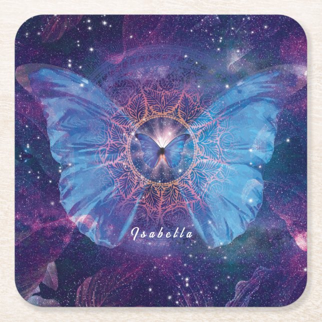 Morpho butterfly/Galaxy Mandala Papper Underlägg Kvadrat (Framsidan)