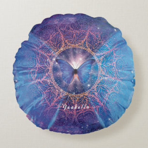 Morpho butterfly / Galaxy Mandala Rund Kudde
