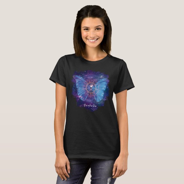 Morpho butterfly / Galaxy Mandala T Shirt (Hel framsida)