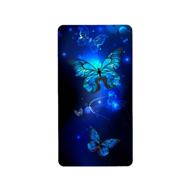 Morpho Butterfly i Mörkens bakgrund Adressetikett (Framsidan)