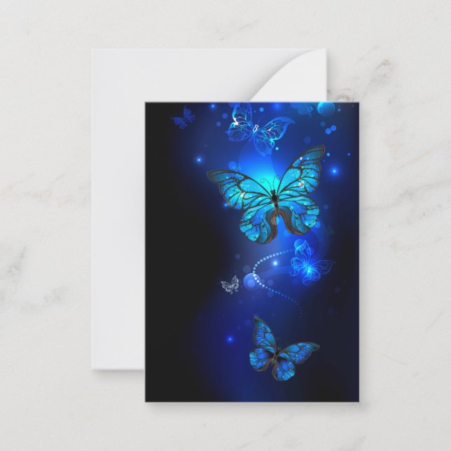 Morpho Butterfly i Mörkens bakgrund Anteckningskort (Framsida)