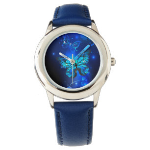 Morpho Butterfly i Mörkens bakgrund Armbandsur