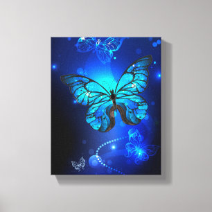 Morpho Butterfly i Mörkens bakgrund Canvastryck