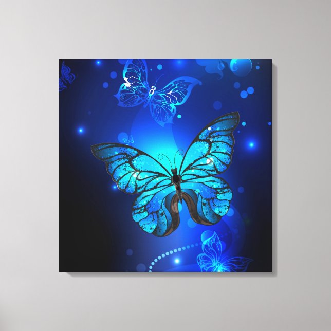 Morpho Butterfly i Mörkens bakgrund Canvastryck (Framsida)